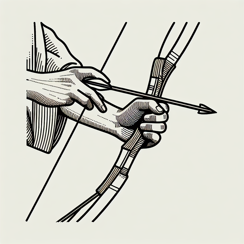 Close-up of archer's left hand grip on bow showing soft contact at tenmon-suji line, with relaxed fingers
